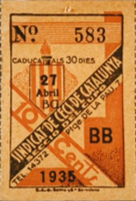 El cupó del Sindicat de Cecs de Catalunya 27 abril 1935